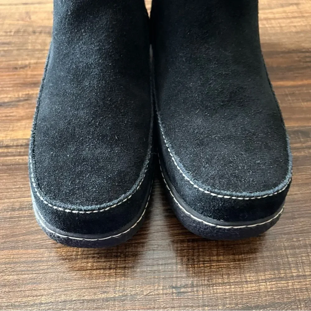 Lands' End Black Suede Fleece Lined Winter Ankle Boots with Zipper Size 10 B